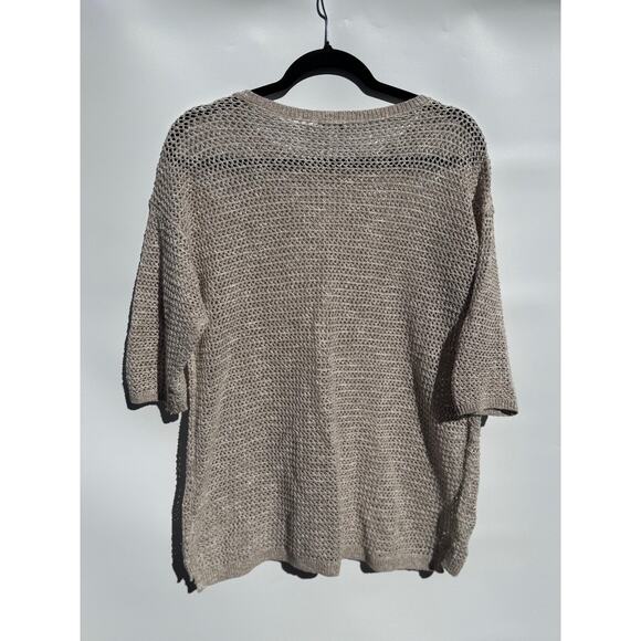 J Jill Sweater Womens Medium Beige Linen Blend Knit Open Knit Lagenlook Coastal - Picture 2 of 9
